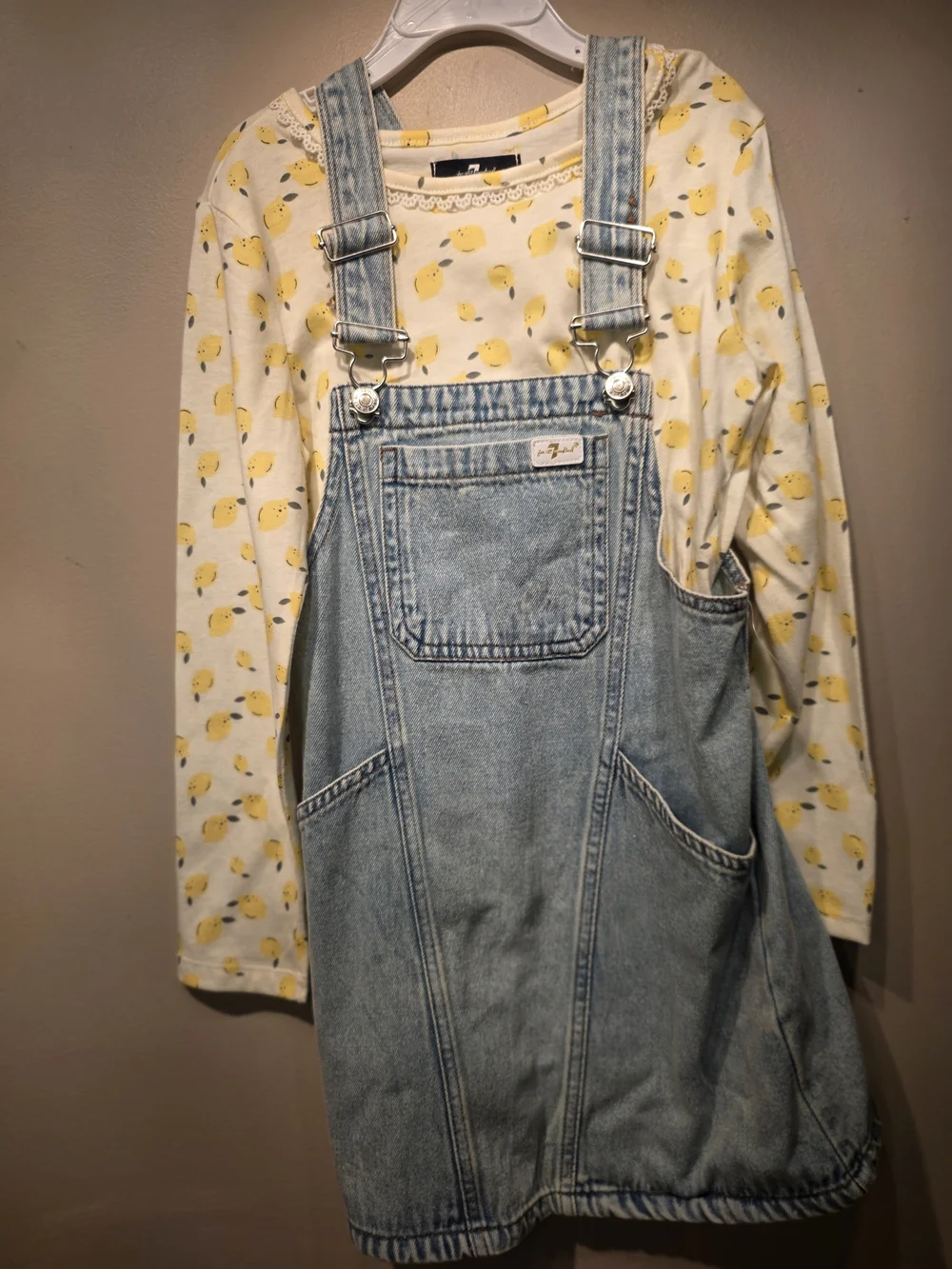 Denim Pinafore Dress with Lemon Print Top - Kids Casual Size 6